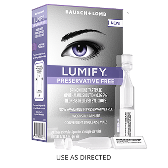 .25 ounce bottle of Bausch + Lomb LUMIFY® Preservative Free Redness Reliever Eye Drops 